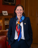 President Dr Clare McNaught wearing the stained glass scarf